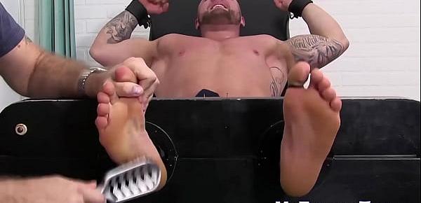  Bound muscular dude tickled and tormented by deviant master